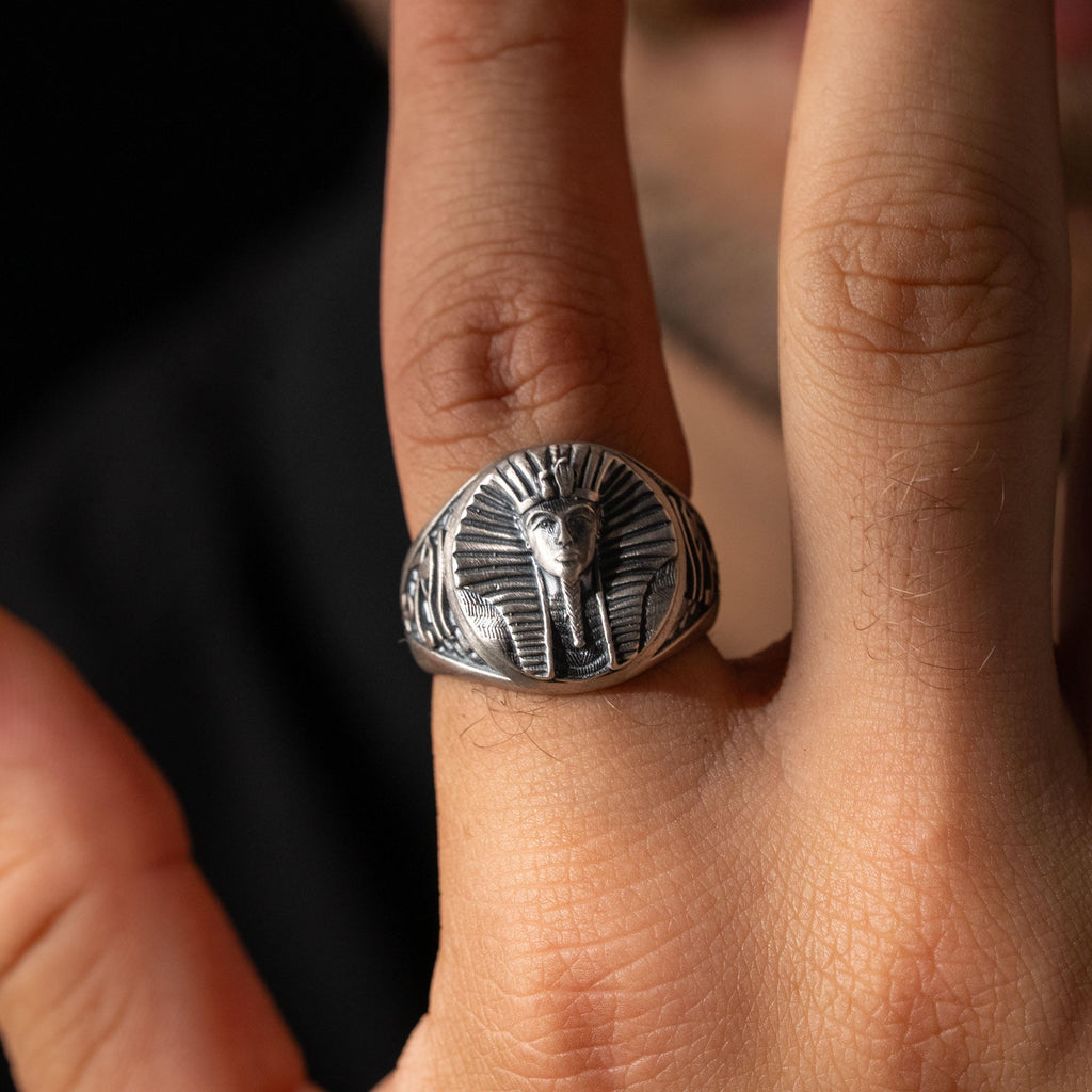 925 Sterling Silver Pharaoh Ring & Ankh Eye of Horus Pendant