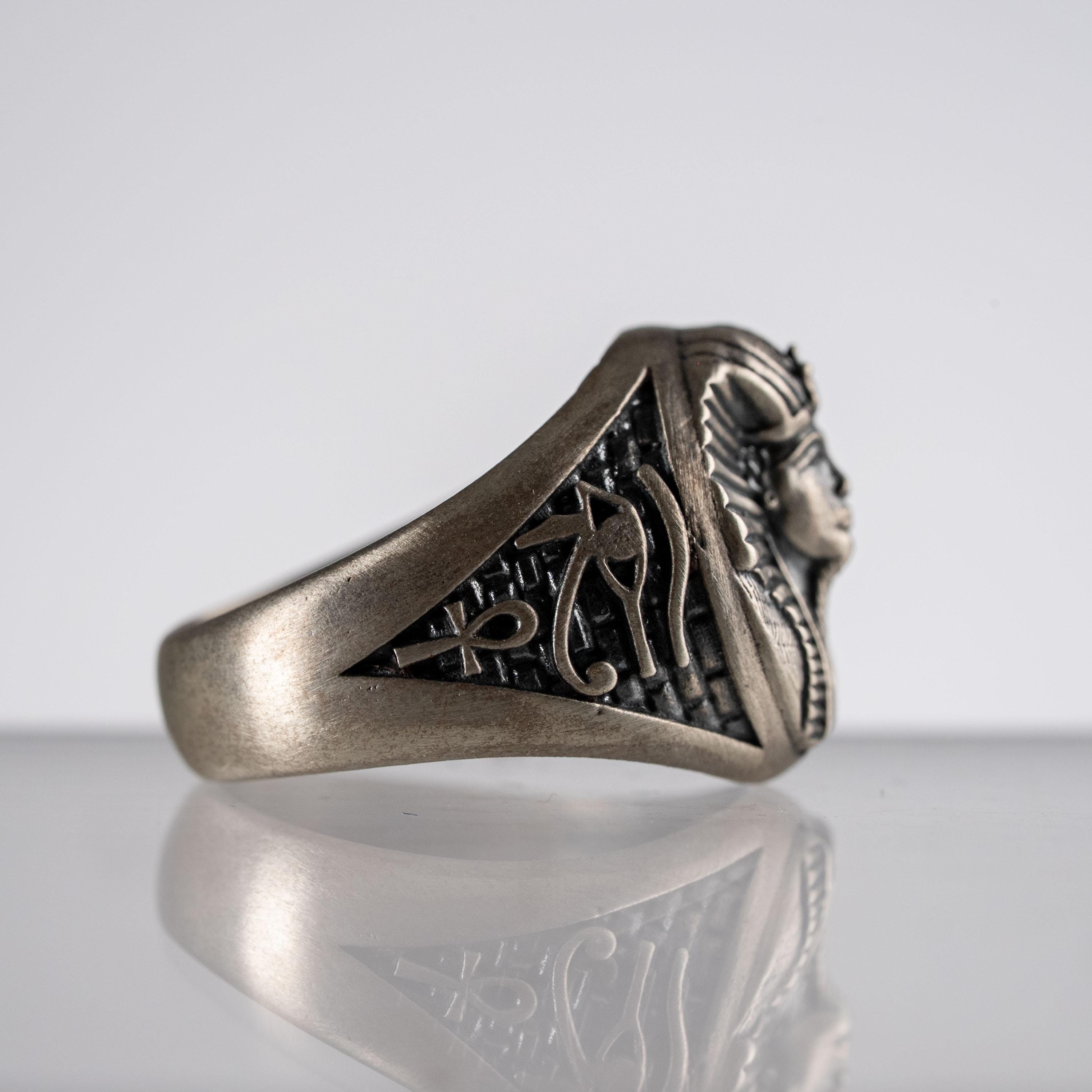 925 Sterling Silver Pharaoh Ring & Ankh Eye of Horus Pendant