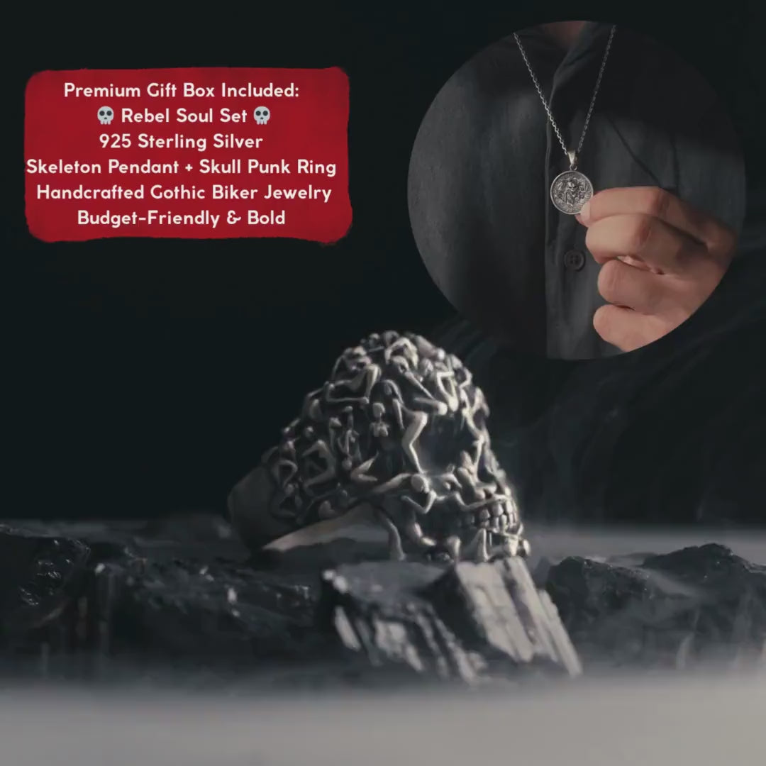 Unisex 925 Sterling Silver Skull Jewelry Set