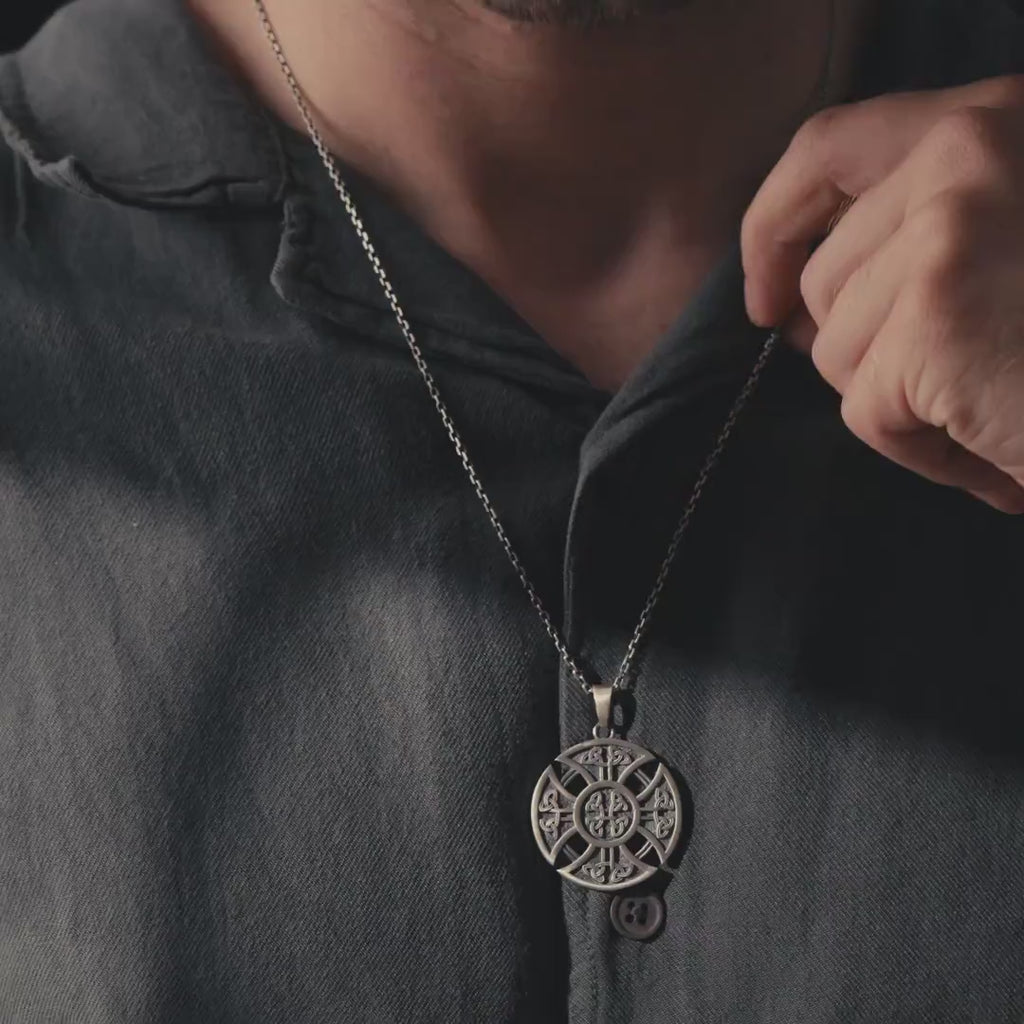 Celtic Knot Cross Handmade Sterling Silver Men Charm Necklace