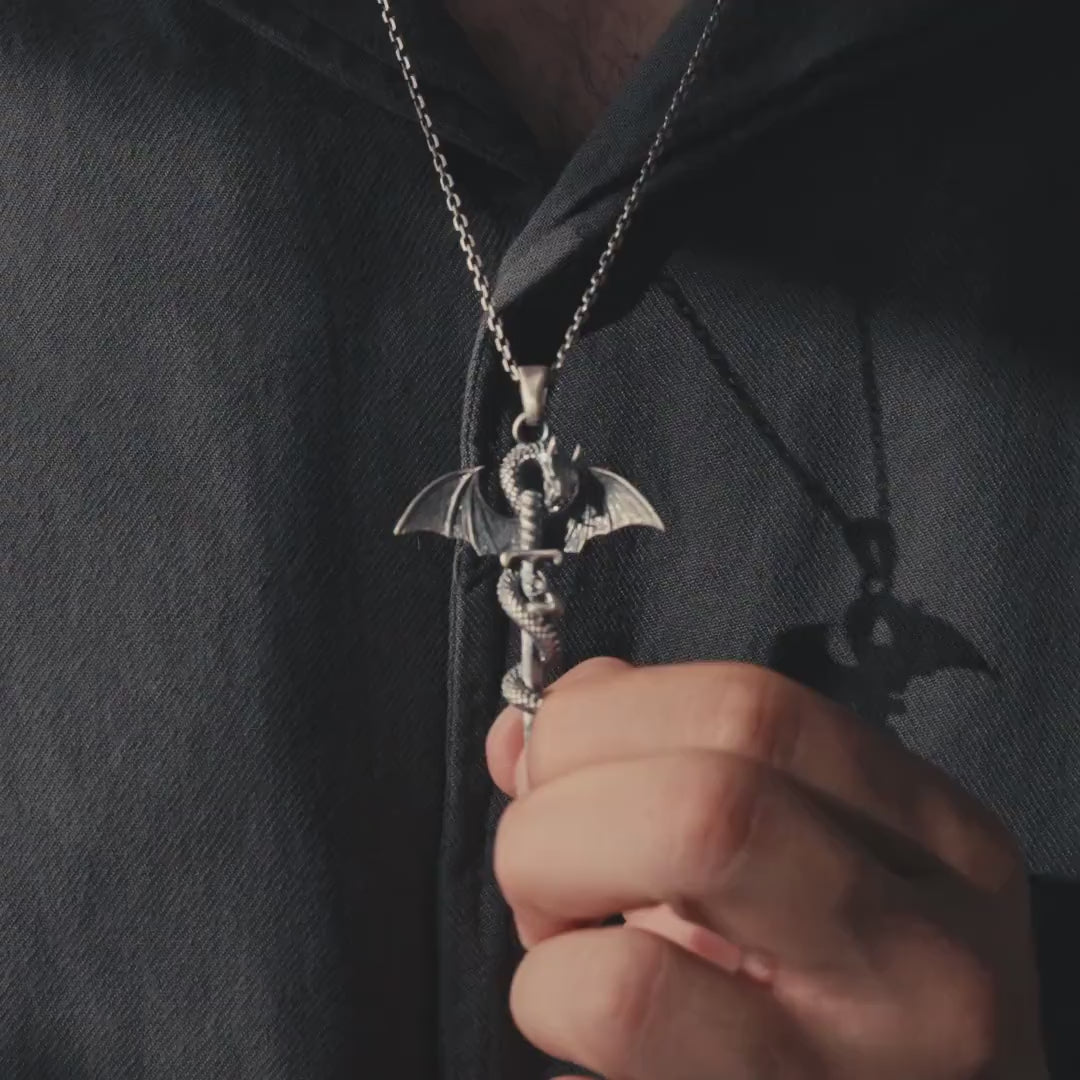 Dragon Sword 925 Sterling Silver Pendant Necklace