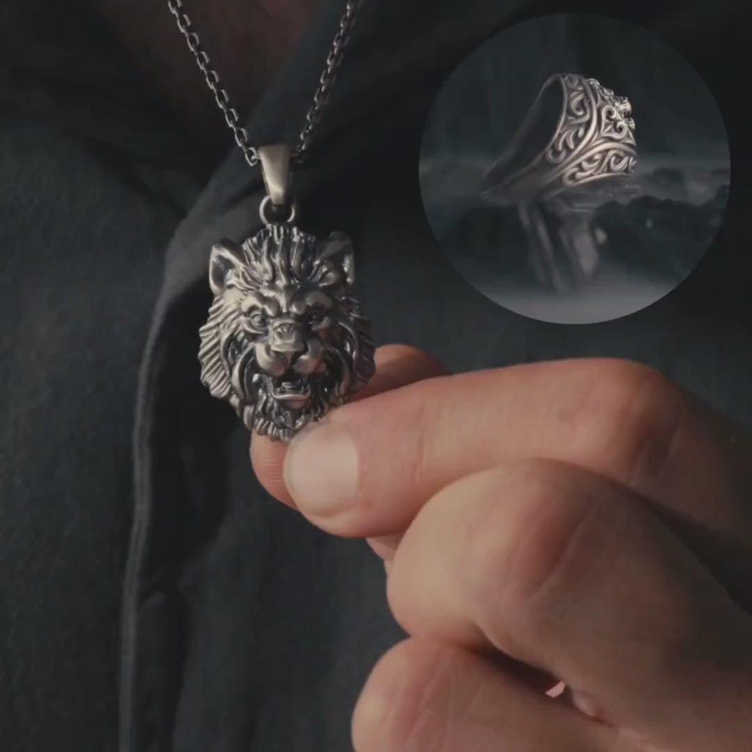 Lion Head 925 Sterling Silver Set