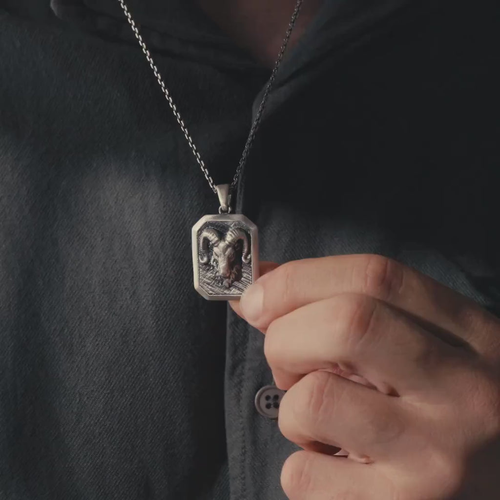 Custom Ram Skull Sterling Silver Necklace