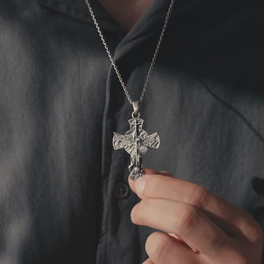 Archangel Michael 925 Sterling Silver Pendant - Saint Michael Cross Necklace