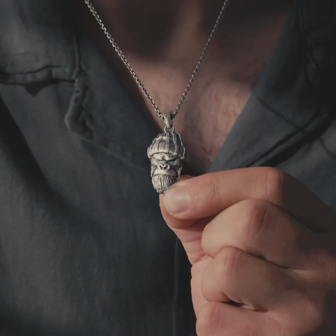 Angry Gorilla 925 Sterling Silver Pendant Necklace