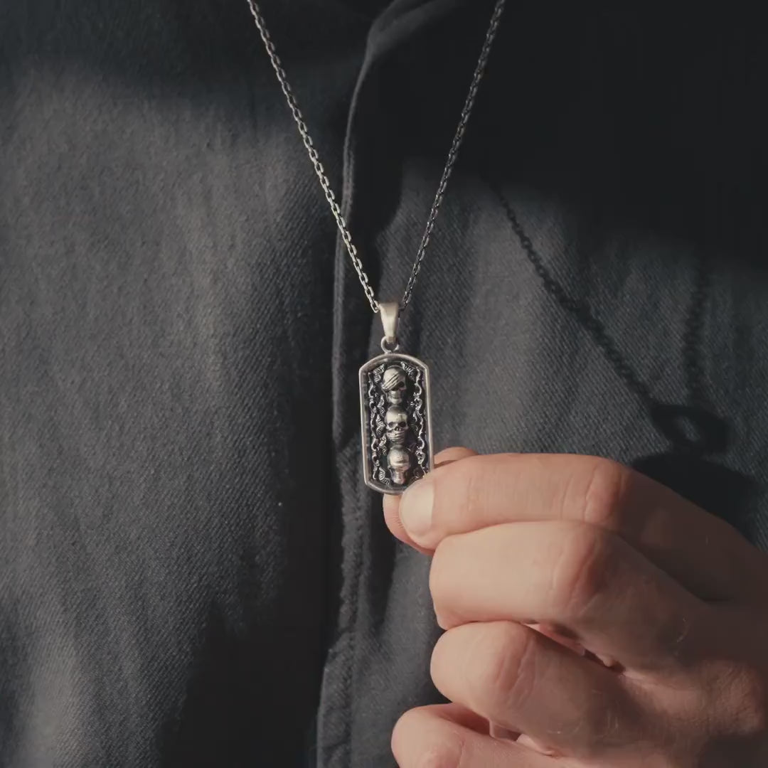 Three Wise Skulls 925 Sterling Silver Pendant