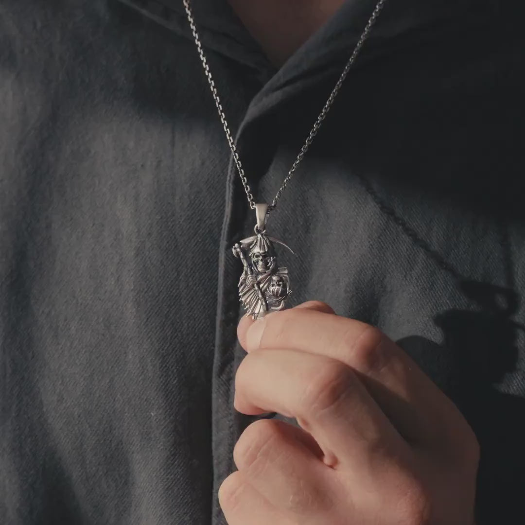 Grim Reaper 925 Sterling Silver Necklace