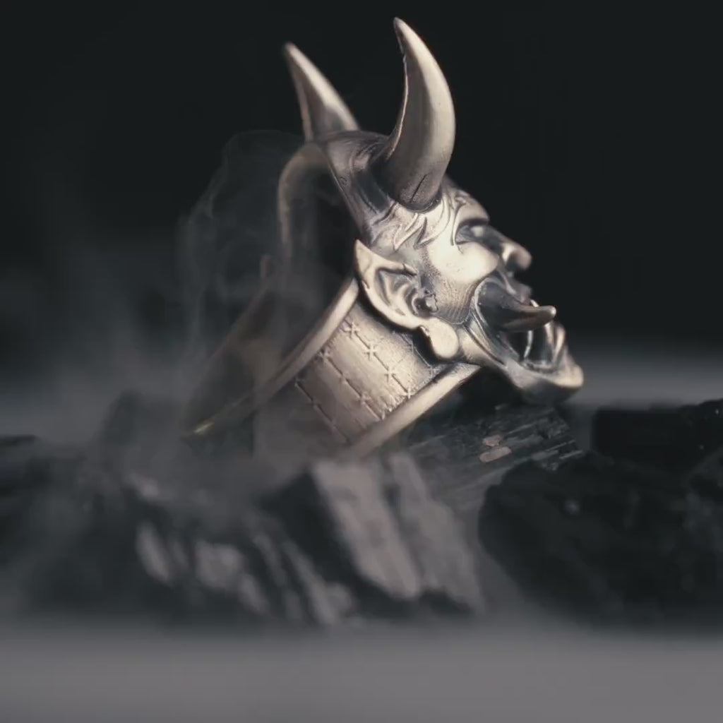 925 Sterling Silver Oni Mask Ring