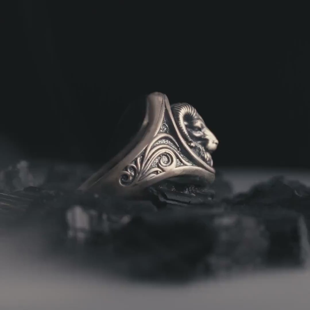 Sterling Silver Aries Ram Head Signet Ring