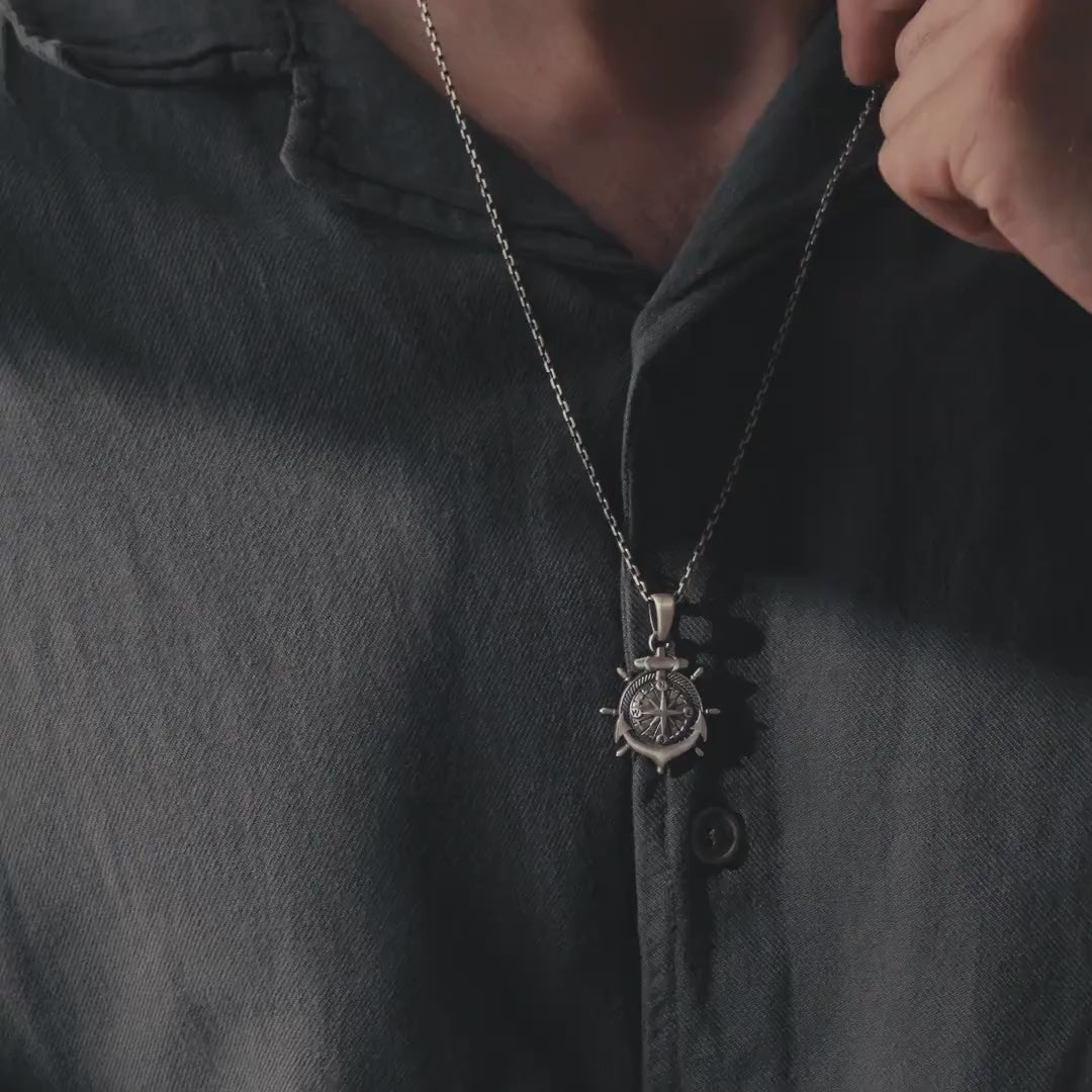 Anchor Compass 925 Sterling Silver Necklace