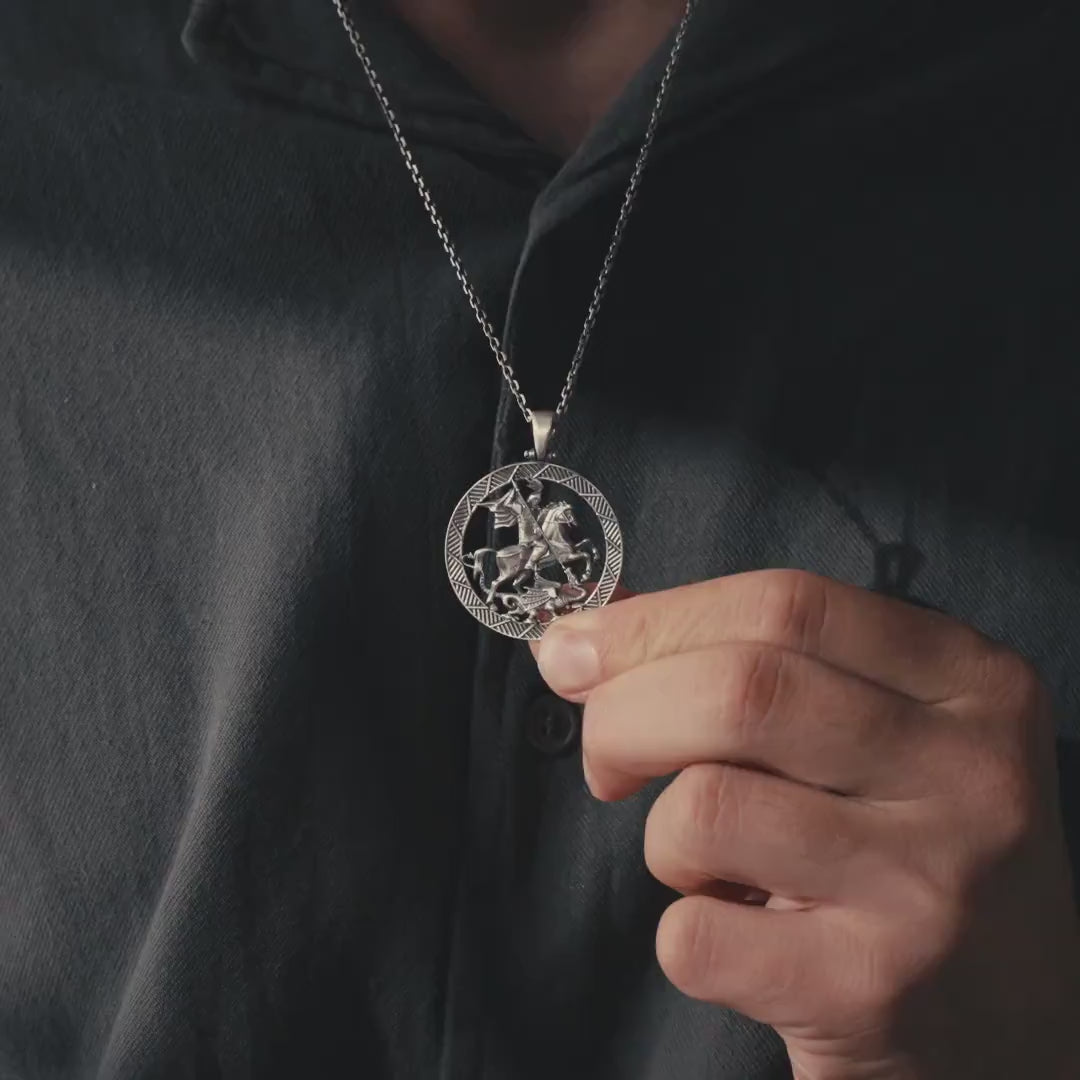 Saint George and Dragon 925 Sterling Silver Necklace
