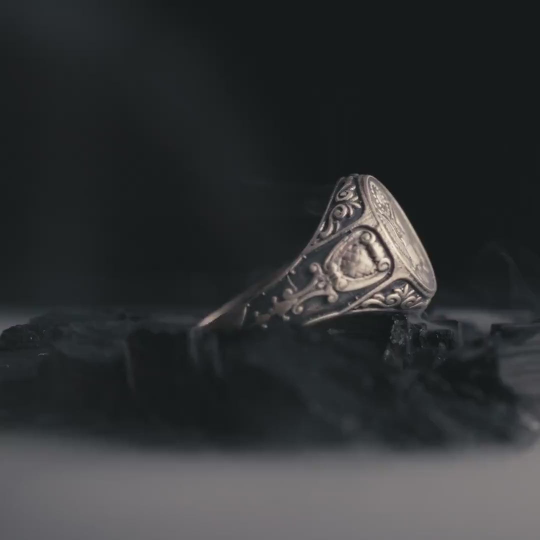 Mens Sterling Silver American Coat of Arms Ring